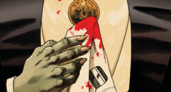 Drac's hand and bloody handkerchief